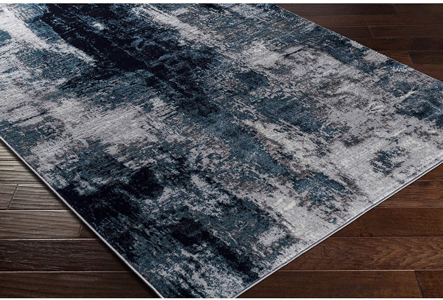 Modern Abstract Area Rug, Black/Navy