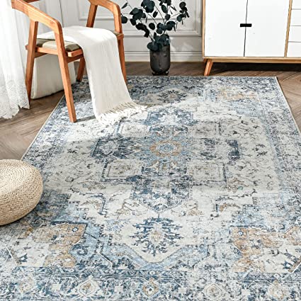 Indoor Floor Print Distressed Carpet Gray Multi Thin Area Rug