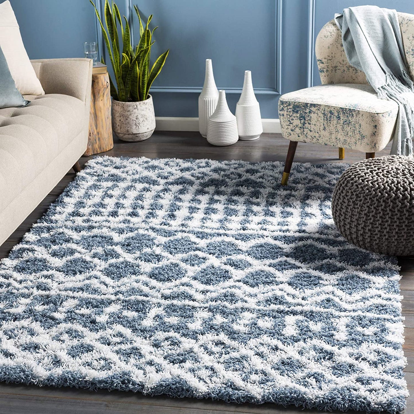Hapsburg Beige Soft Area Rug, Denim