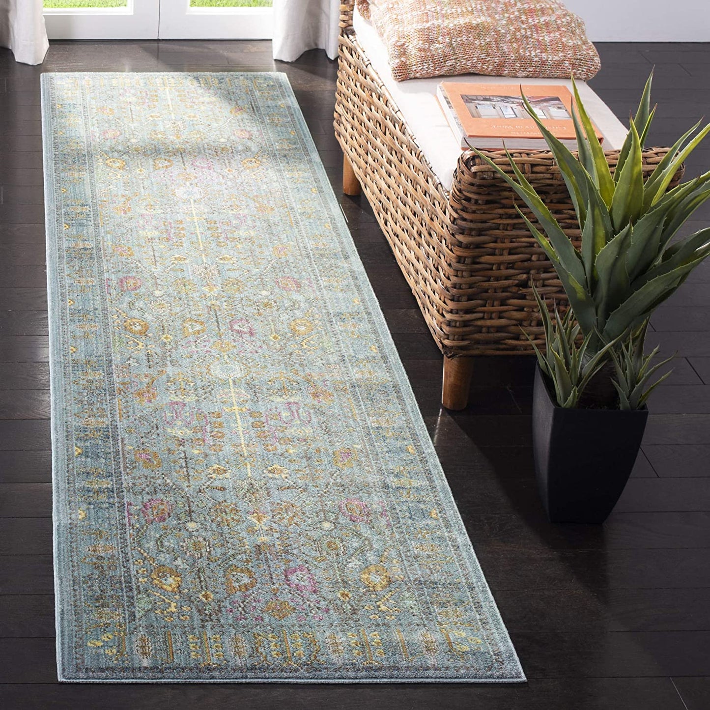 Boho Chic Distressed Area Rug, Steel Blue