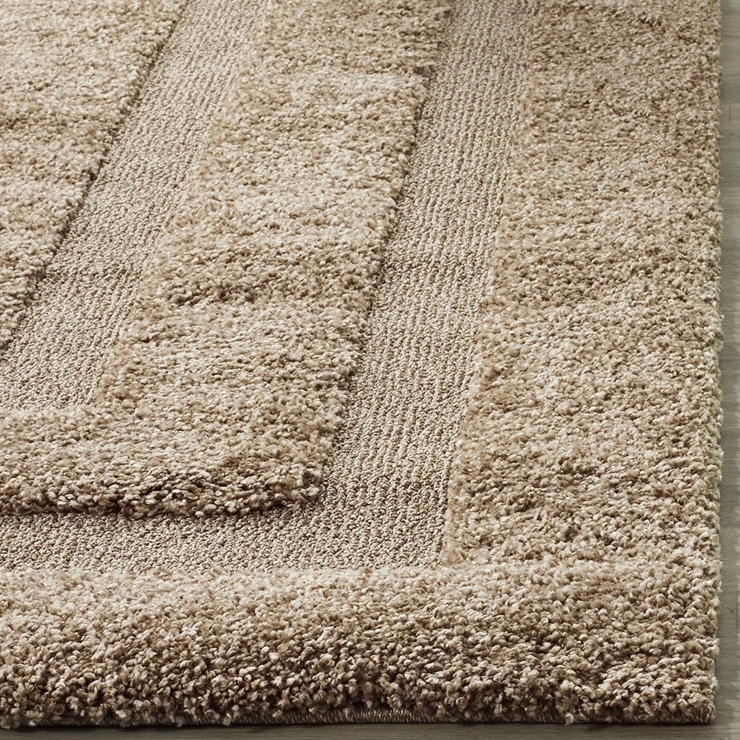 Box Border Beige Thick Plush Shag Area Rug