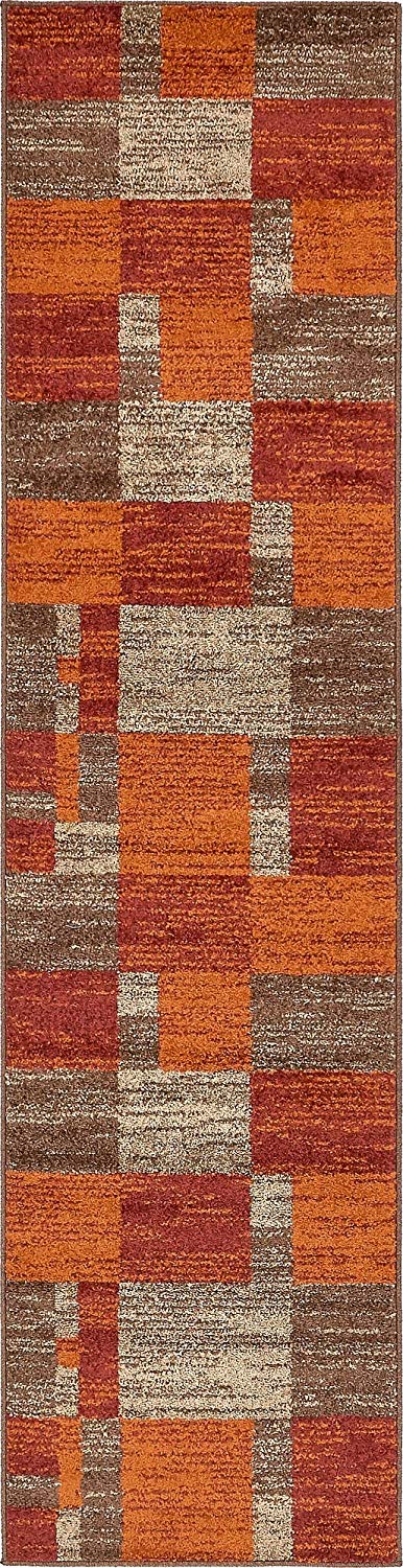 Warm Toned Checkered Multi-color Brown Orange Area Rugs