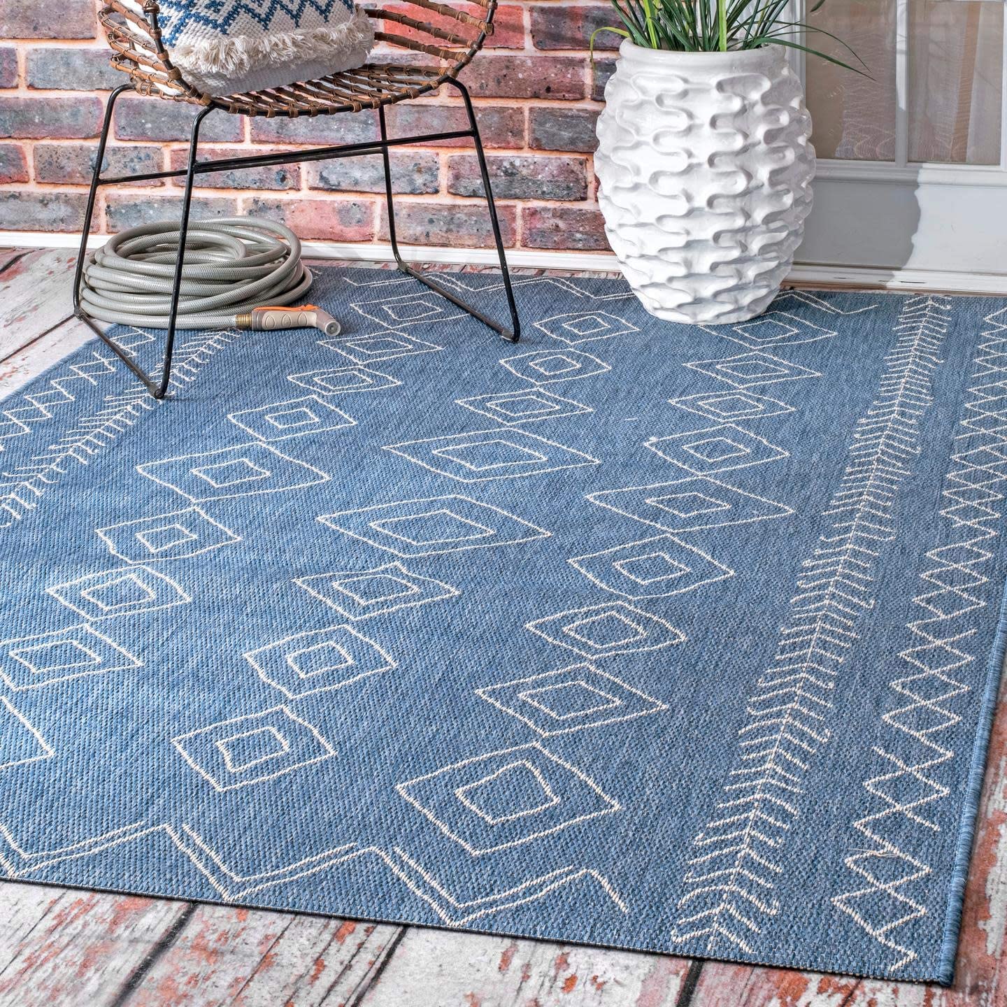 Moroccan Tribal Accent Blue Indoor/Outdoor Area Rugs - Durable/Easy Maintenance