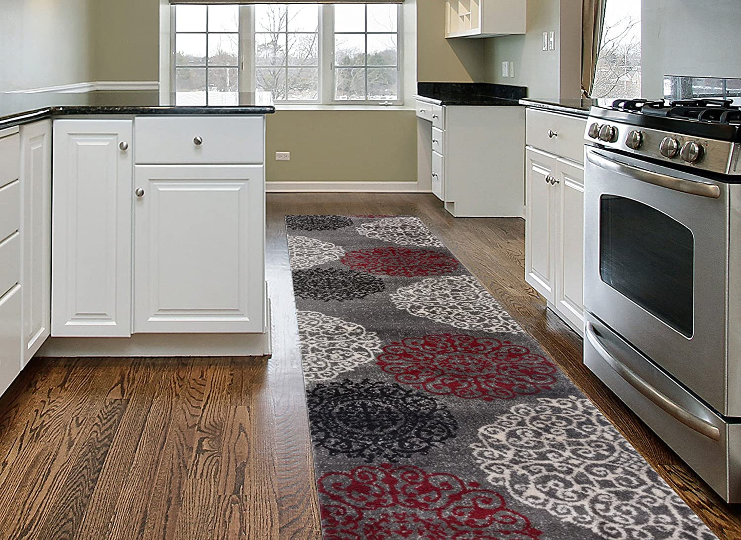 Contemporary Modern Floral Area Rug Black