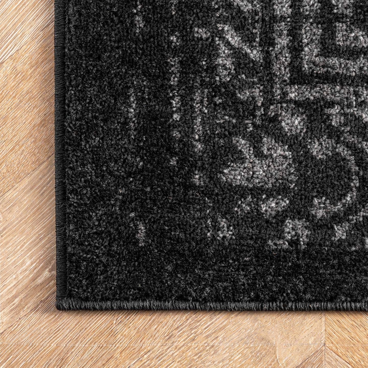 Distressed Vintage Black Soft Area Rug