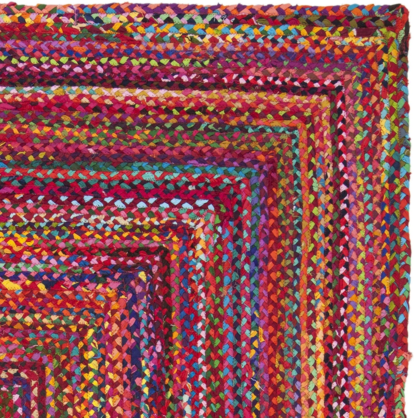 Handmade Boho Braided Jute & Cotton Area Rug, Red / Multi