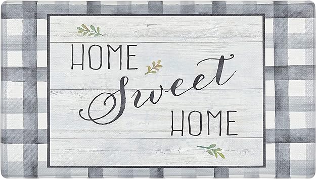 Non Slip, Easy Wipe Clean, 1/2 Inch Thick, 18" x 55", Grey, Cozy Living Anti Fatigue Kitchen Mat for Floor, Home Sweet Home Themed Cushioned Kitchen Runner Rug Mat,