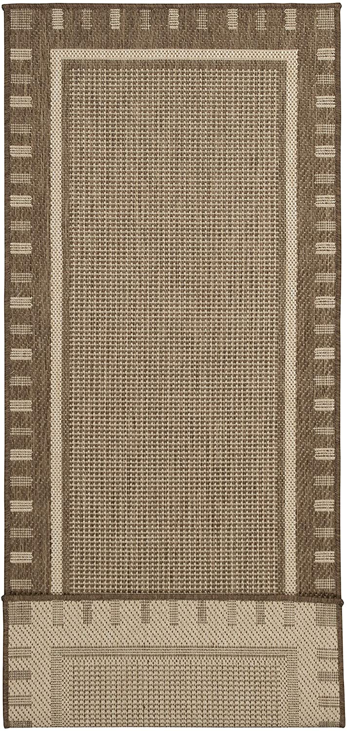 Jardin Indoor/Outdoor Bordered Runner Rug, Brown
