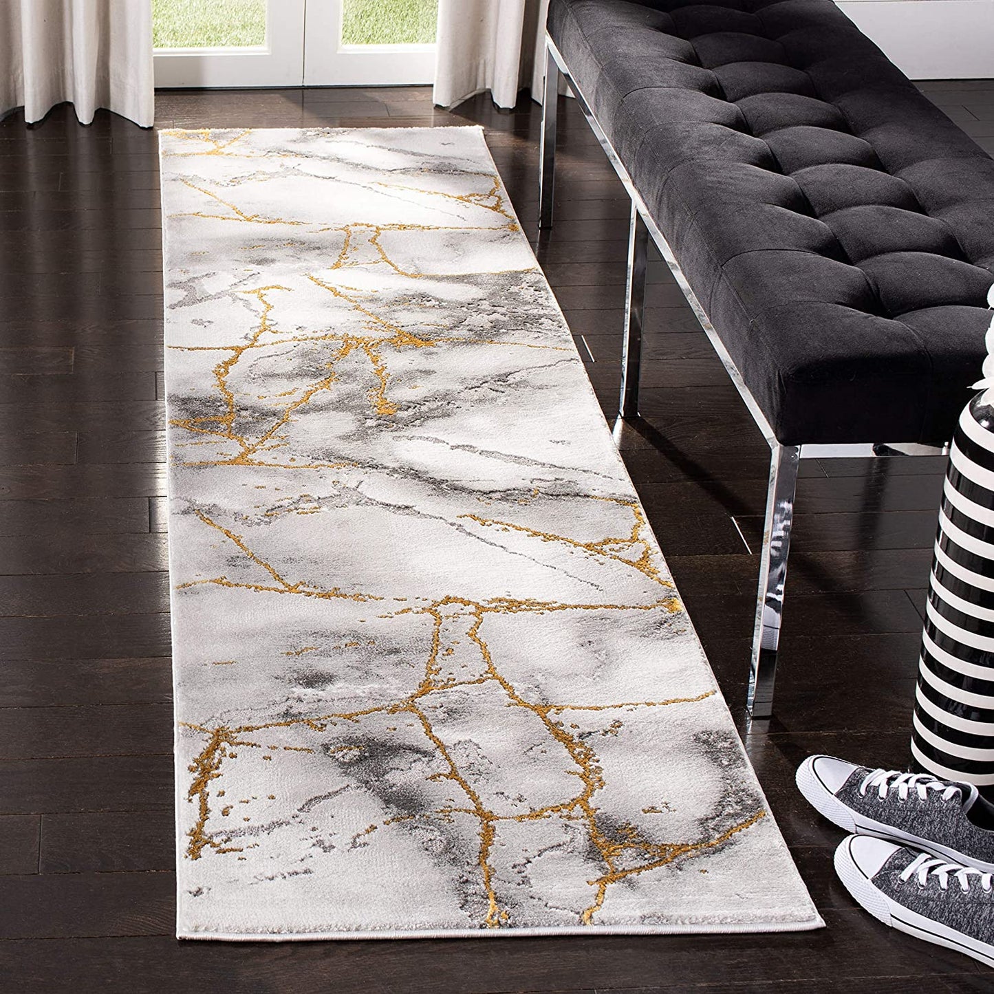 Modern Abstract Area Rug,  Grey/Gold
