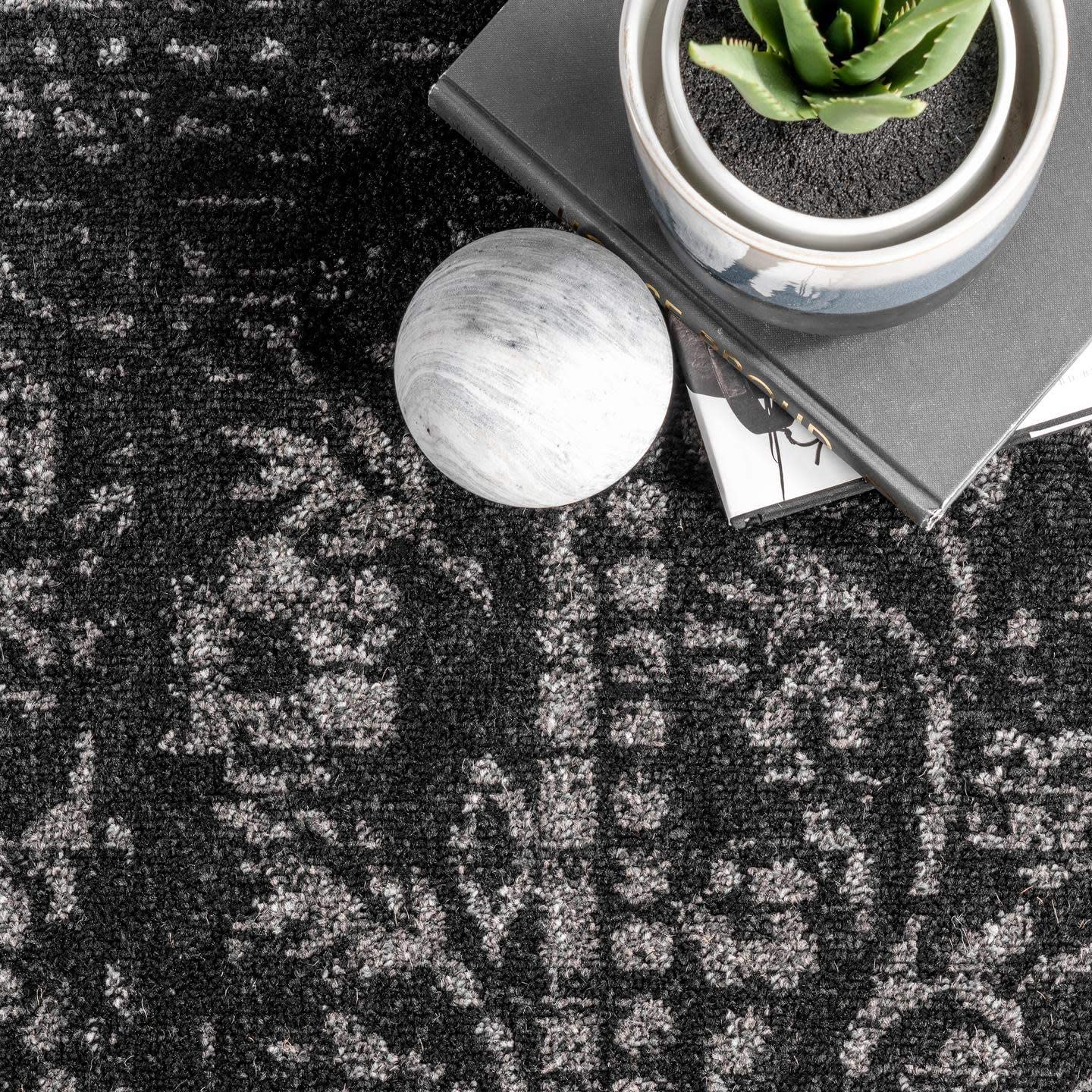 Distressed Vintage Black Soft Area Rug