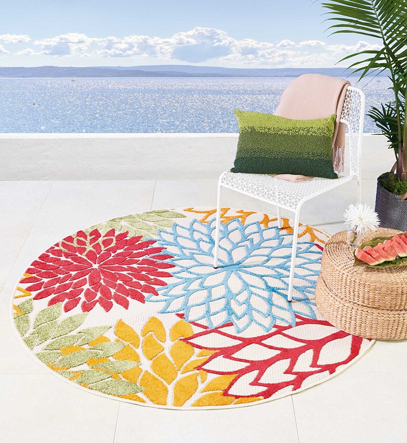 Floral Indoor/Outdoor Red Multi-color Area Rug