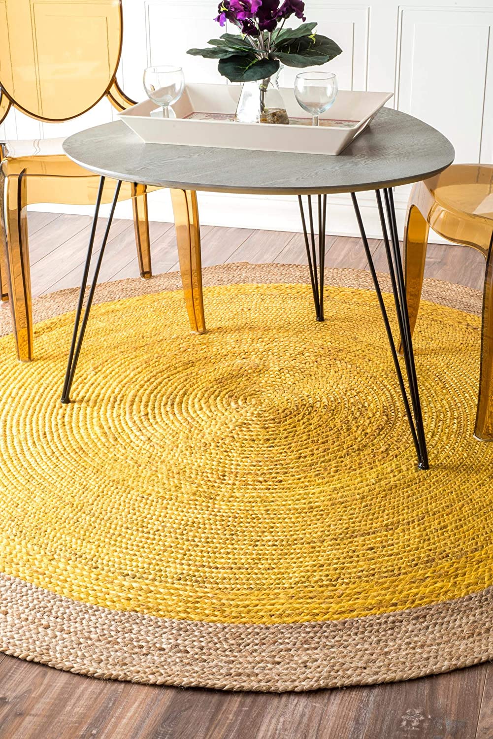 Hand Woven Jute Area Rug yellow