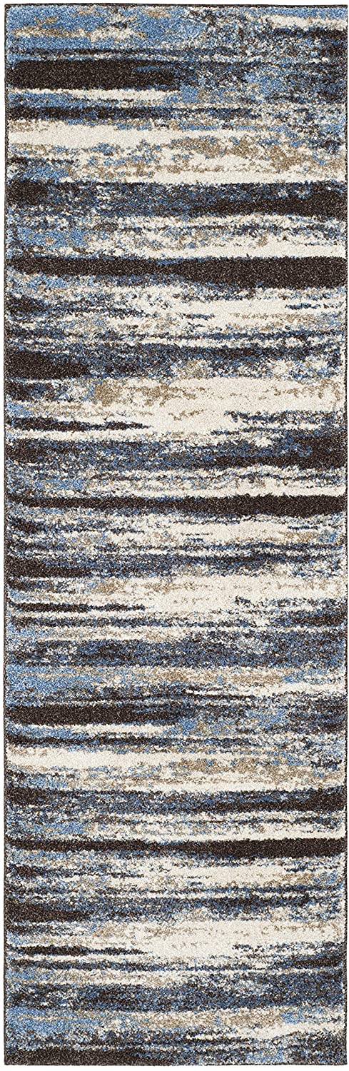 Cream and Blue Modern Abstract Area Rug