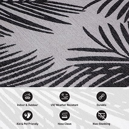 Contemporary Distressed Leaves Textured Flat Weave Easy Cleaning Outdoor Rugs