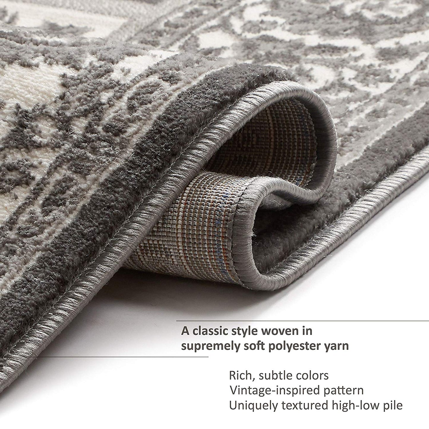 Modern Floral Panel Persian Design Grey Ivory Area Rug