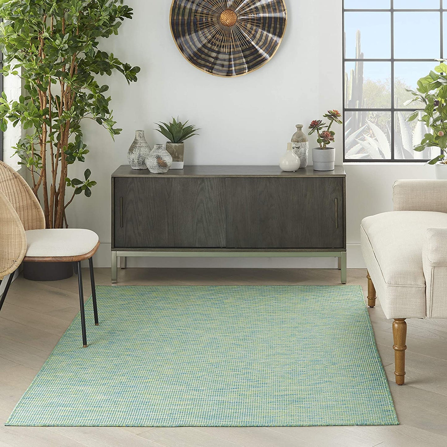 Flat-Weave Indoor/Outdoor Blue/Green Area Rug
