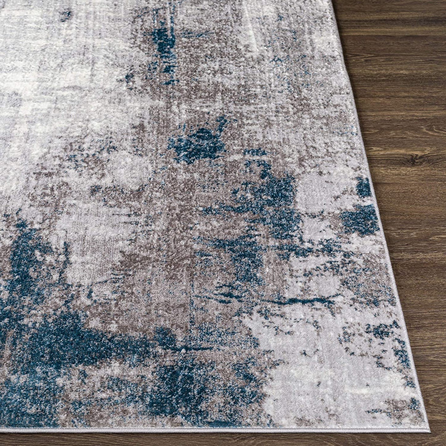 Houda Modern Abstract Area Rug, Aqua/Gray