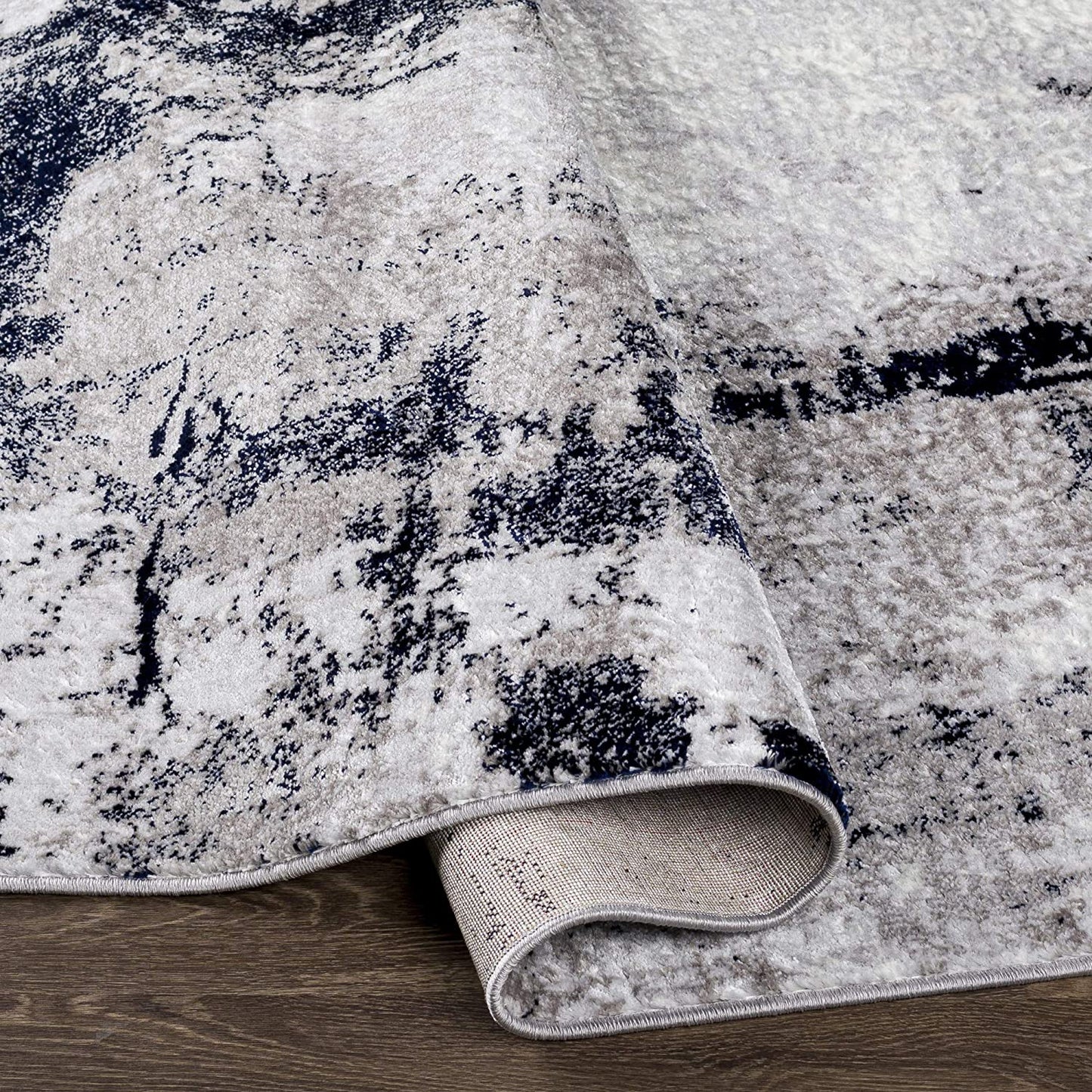 Modern Abstract Soft Area Rug, Silver/Charcoal