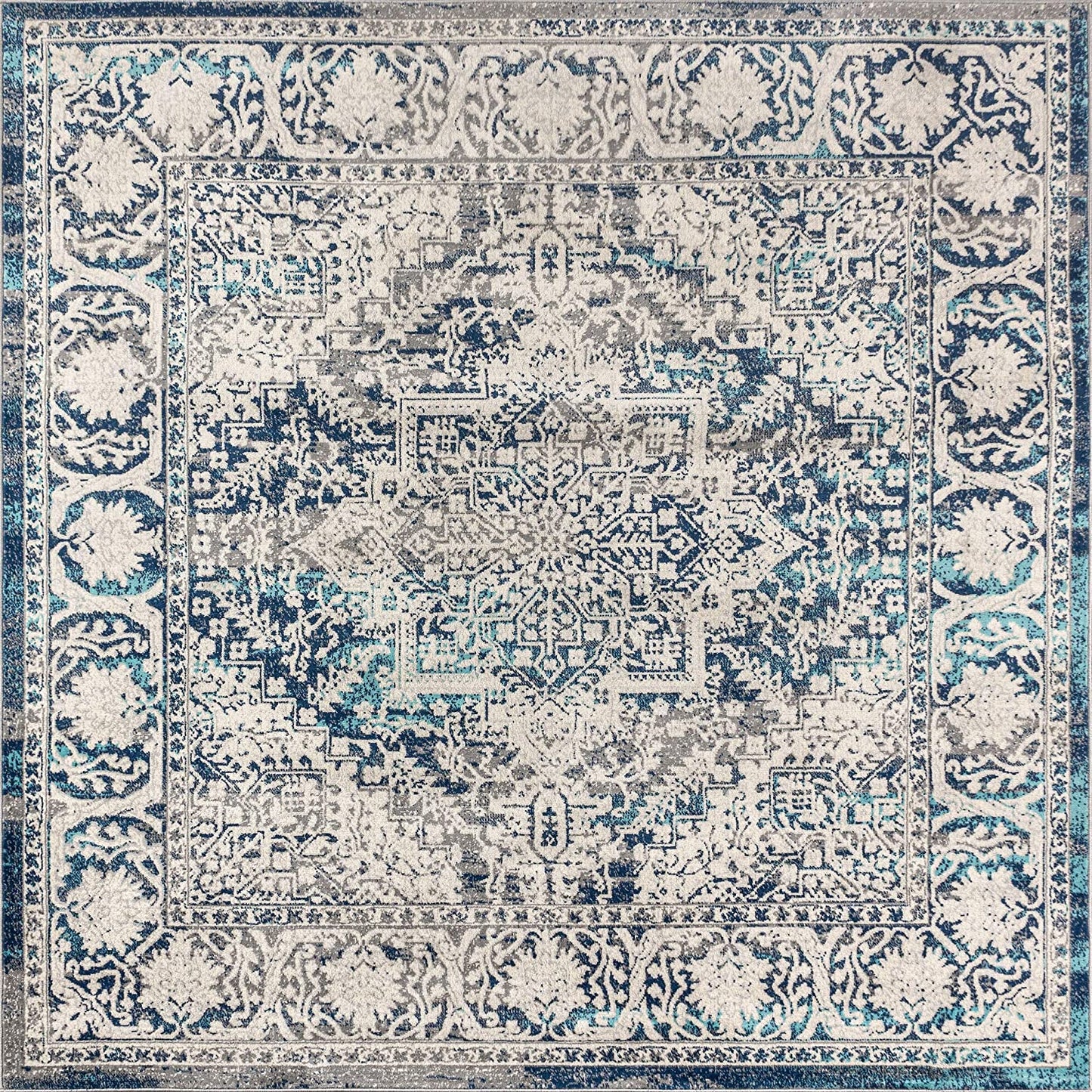 Modern Persian Vintage Medallion Area Rugs Navy/Light Grey