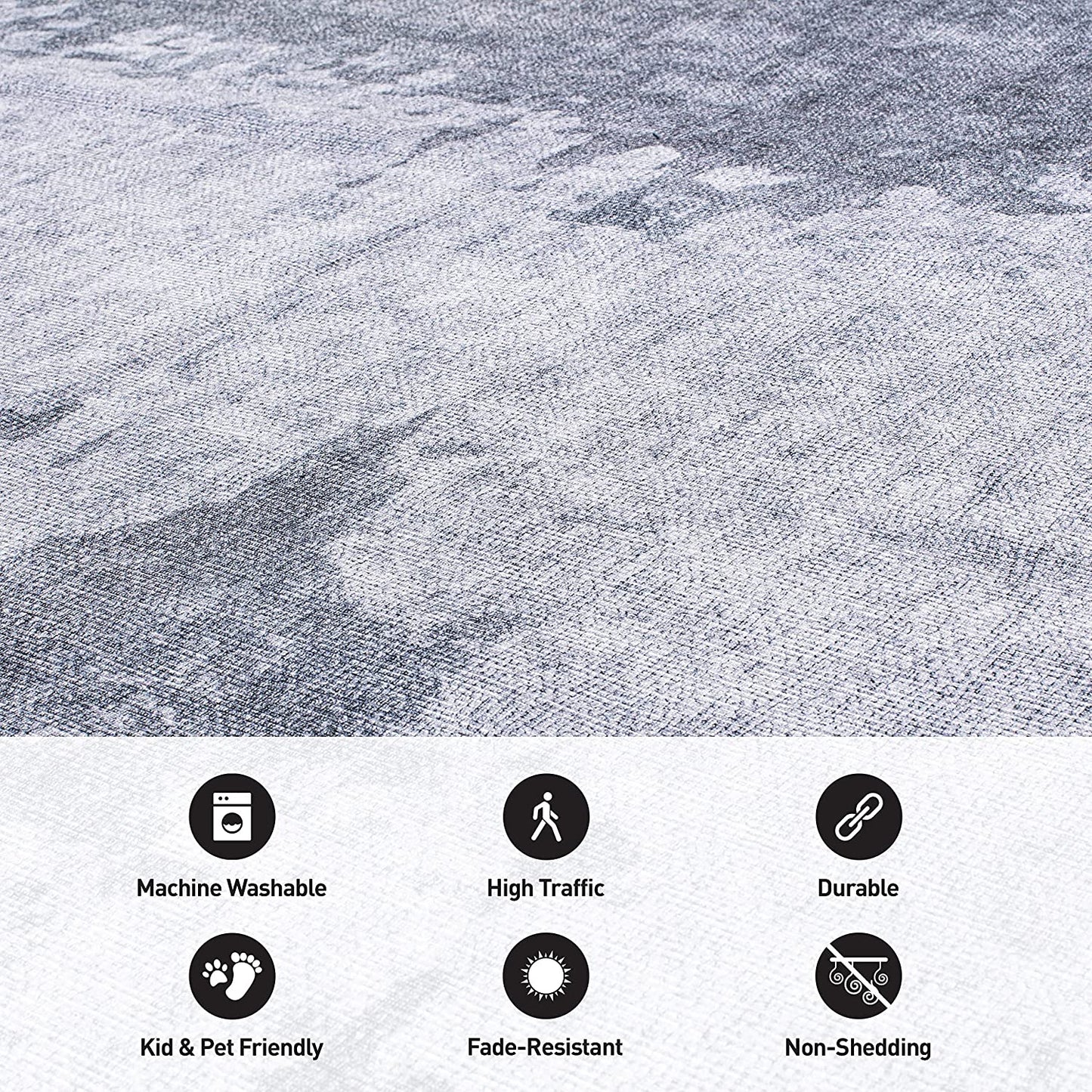 Distressed Abstract Flat Weave Machine Washable Area Rug Gray