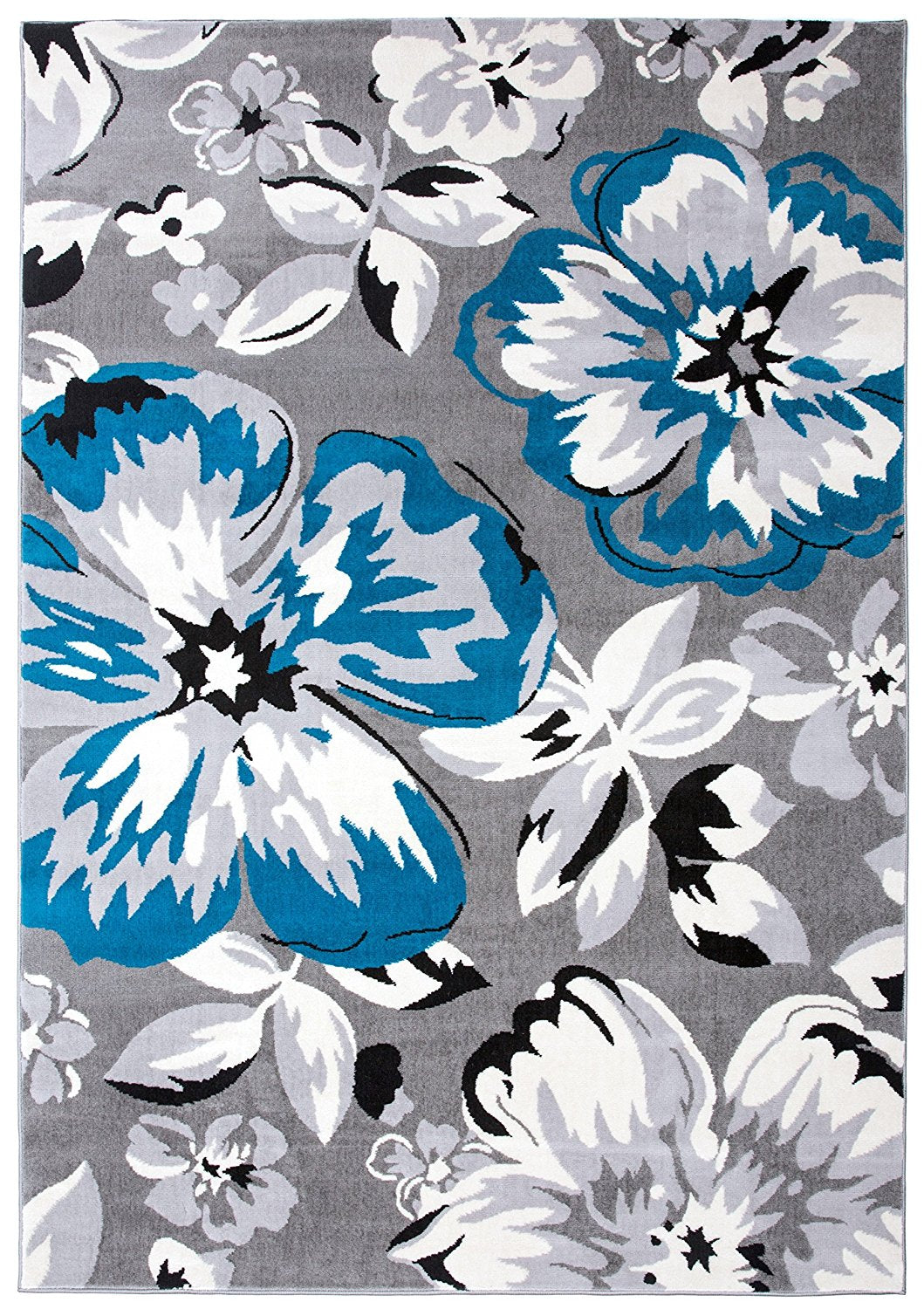 Gray/Grey Teal Blue White Floral Area Rugs