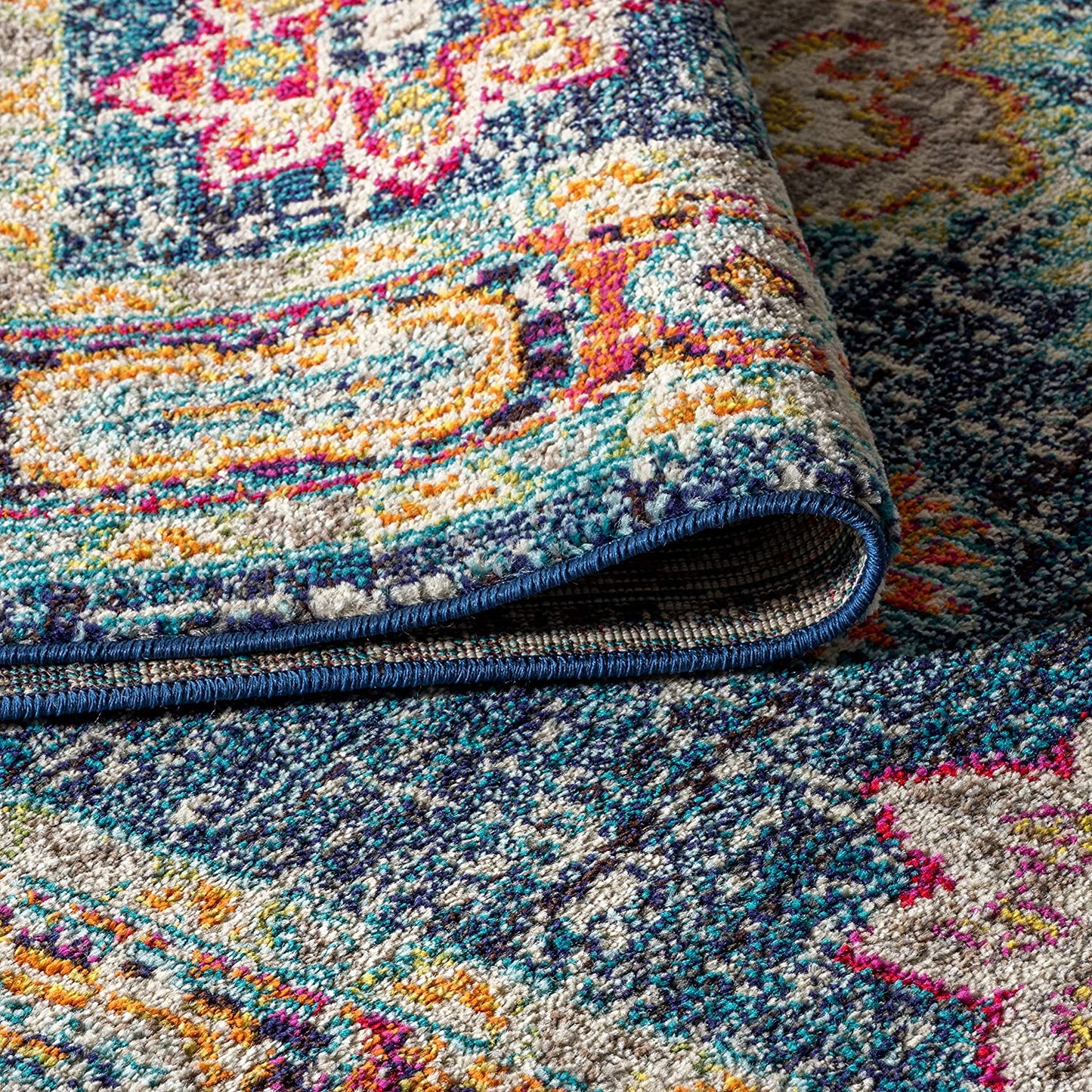Bohemian Boho Vintage Medallion Navy/Red Rug