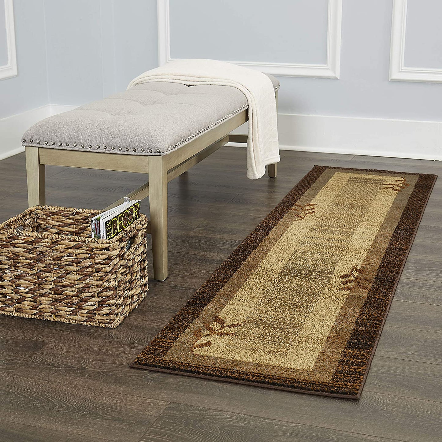 Bordered Design Brown Beige Soft Area Rugs