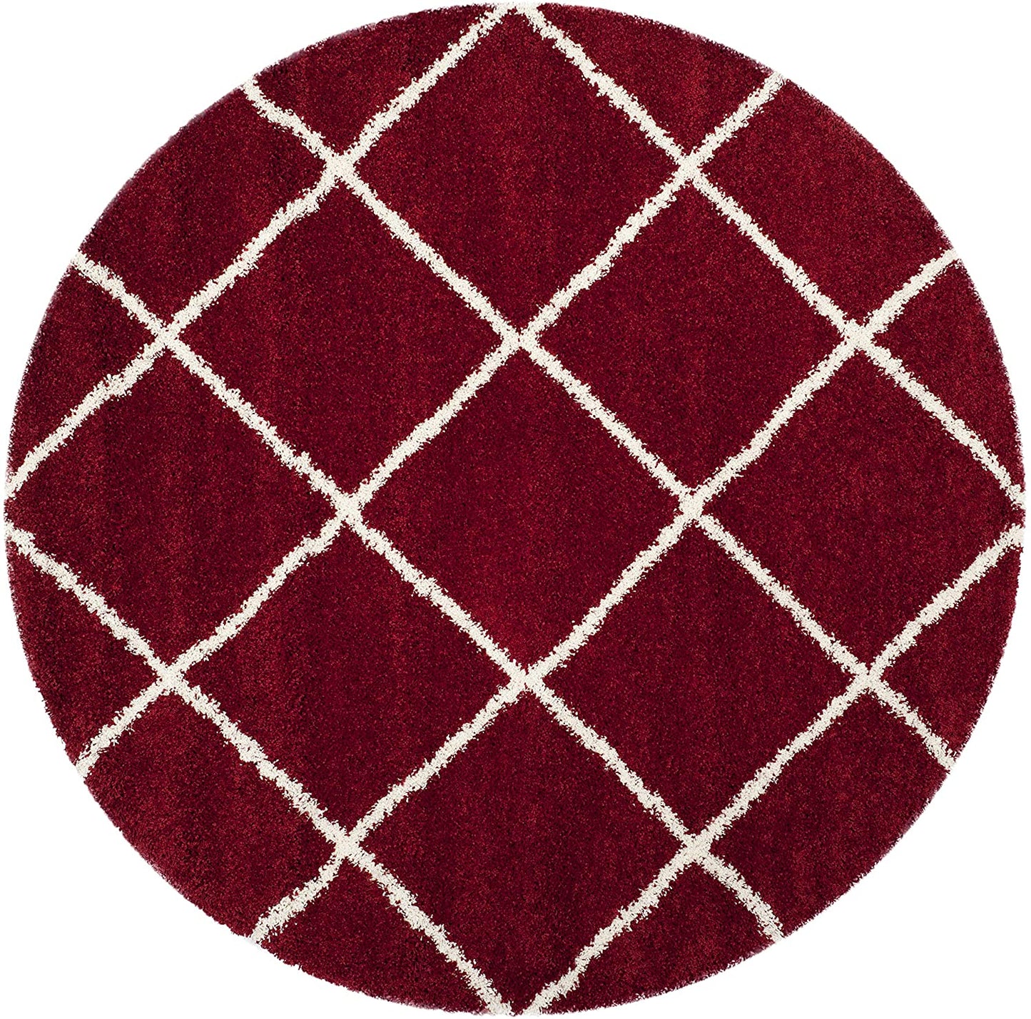Diamond Trellis Red/Ivory Soft Plush Shag Area Rug 2-inch Thick