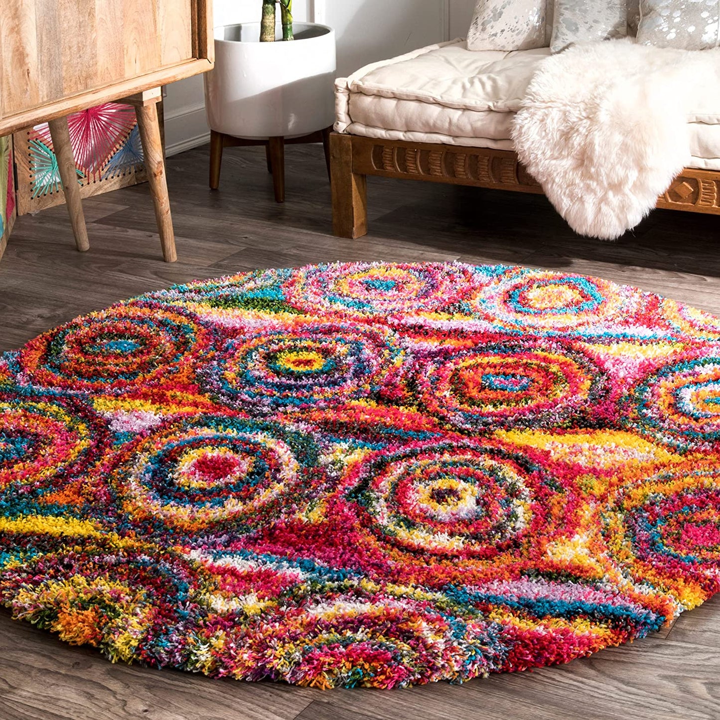 Kindra Circles Shag Area Rug - Multi