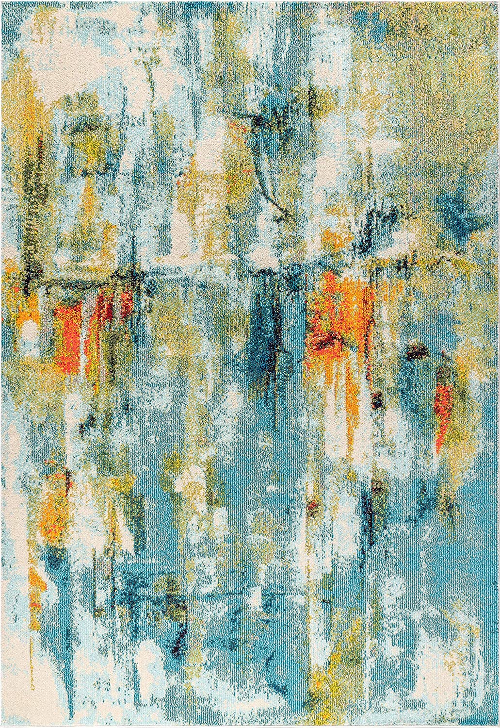 Contemporary POP Modern Abstract Waterfall Blue/Cream Area Rug