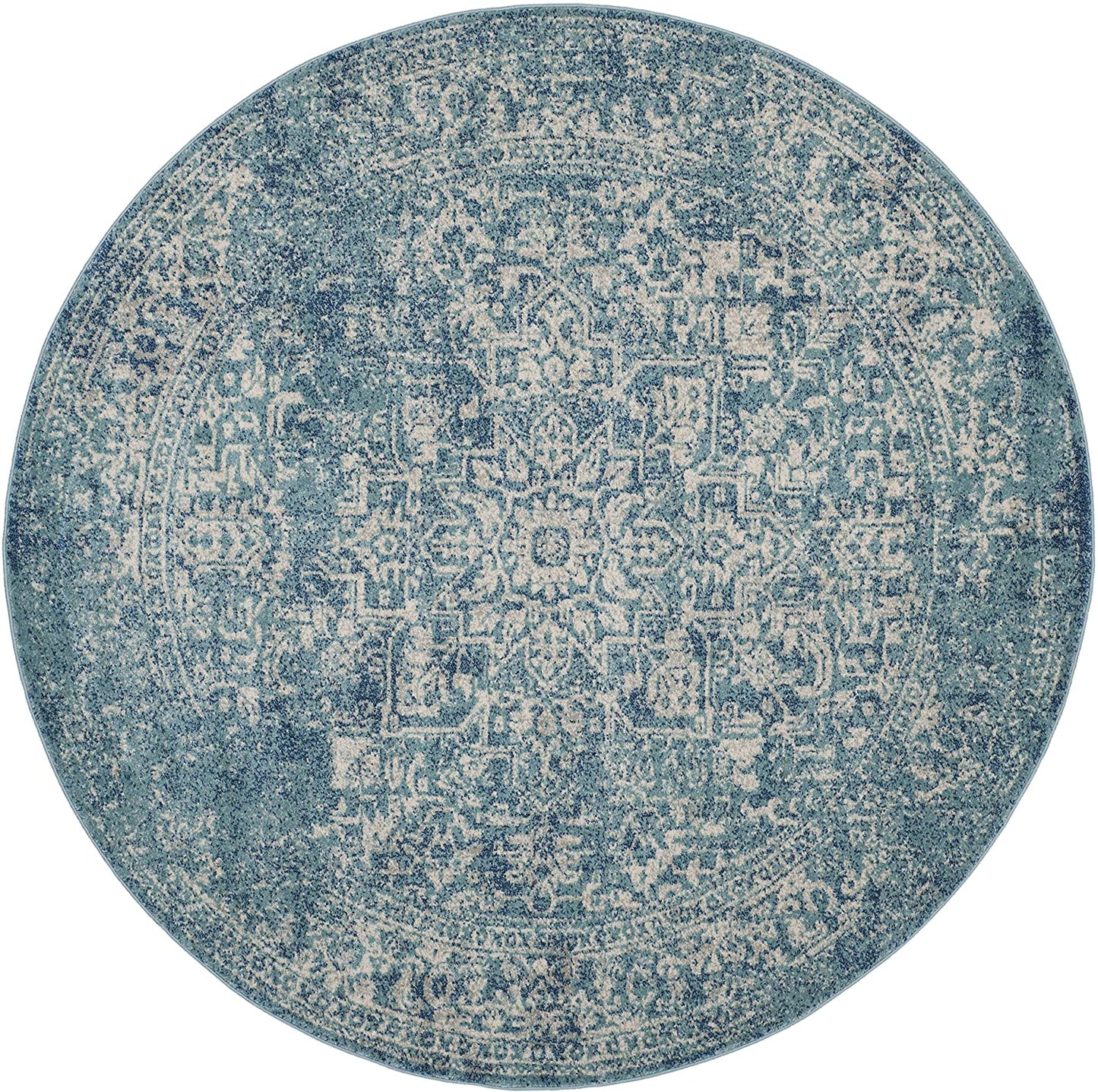 Vintage Oriental Blue and Ivory Soft Area Rug