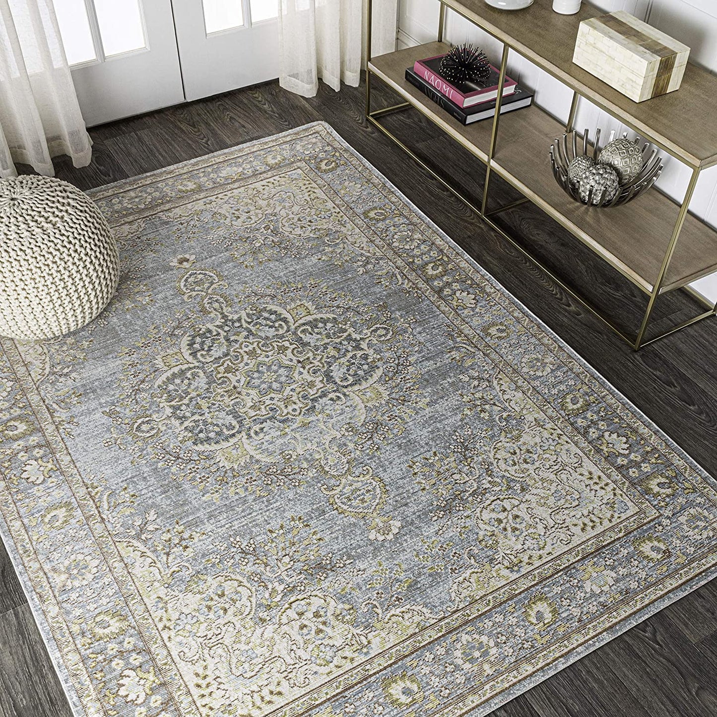 Goa Floral Medallion Traditional Light Blue/Ivory Soft Area Rug