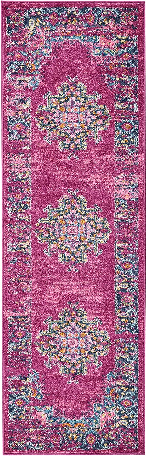 Medallion Distressed Blue Magenta Soft Area Rug