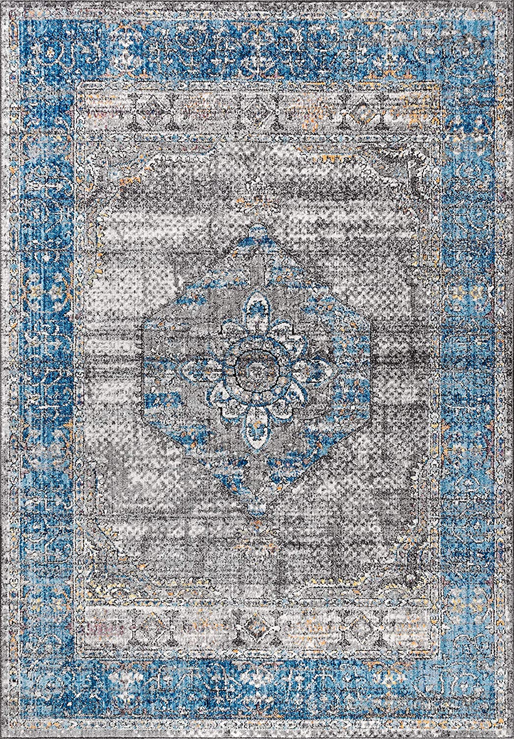 Anatolia Vintage Medallion Peacock Blue/Gray Soft Area Rug