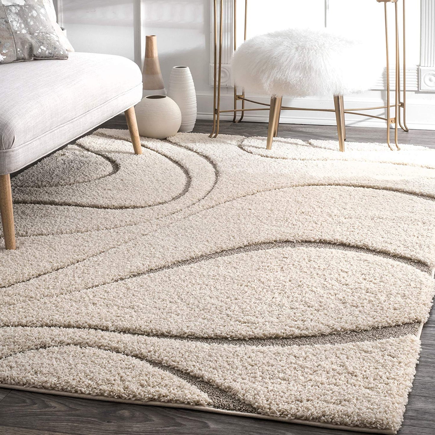 Cream Beige Soft Plush Shag Area Rug