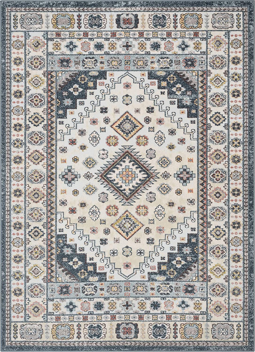 Aryn Blue Tribal Medallion Pattern Area Rug