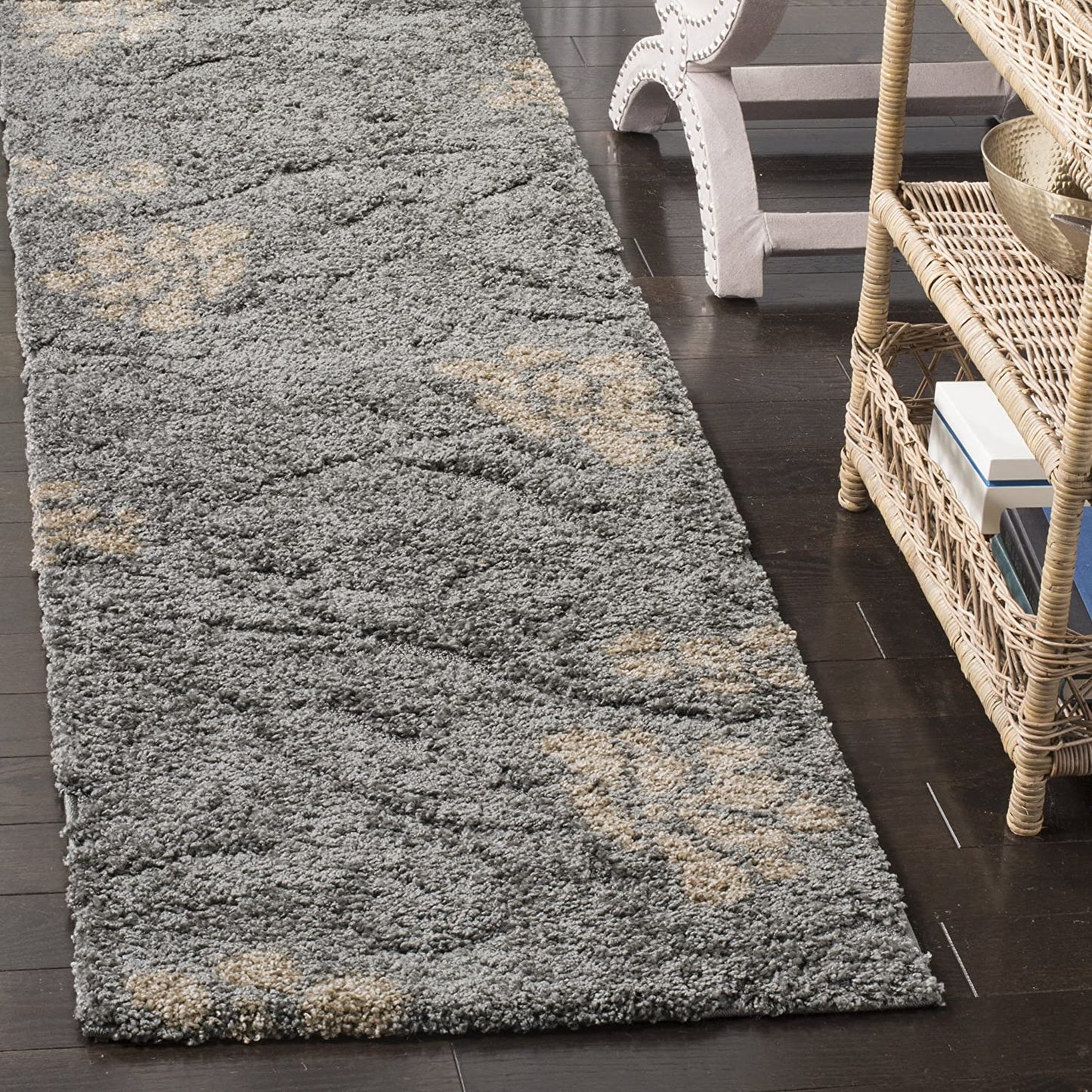 Grey and Beige Floral Shag Soft Pluah Area Rug