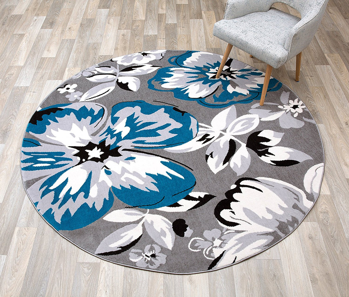 Gray/Grey Teal Blue White Floral Area Rugs