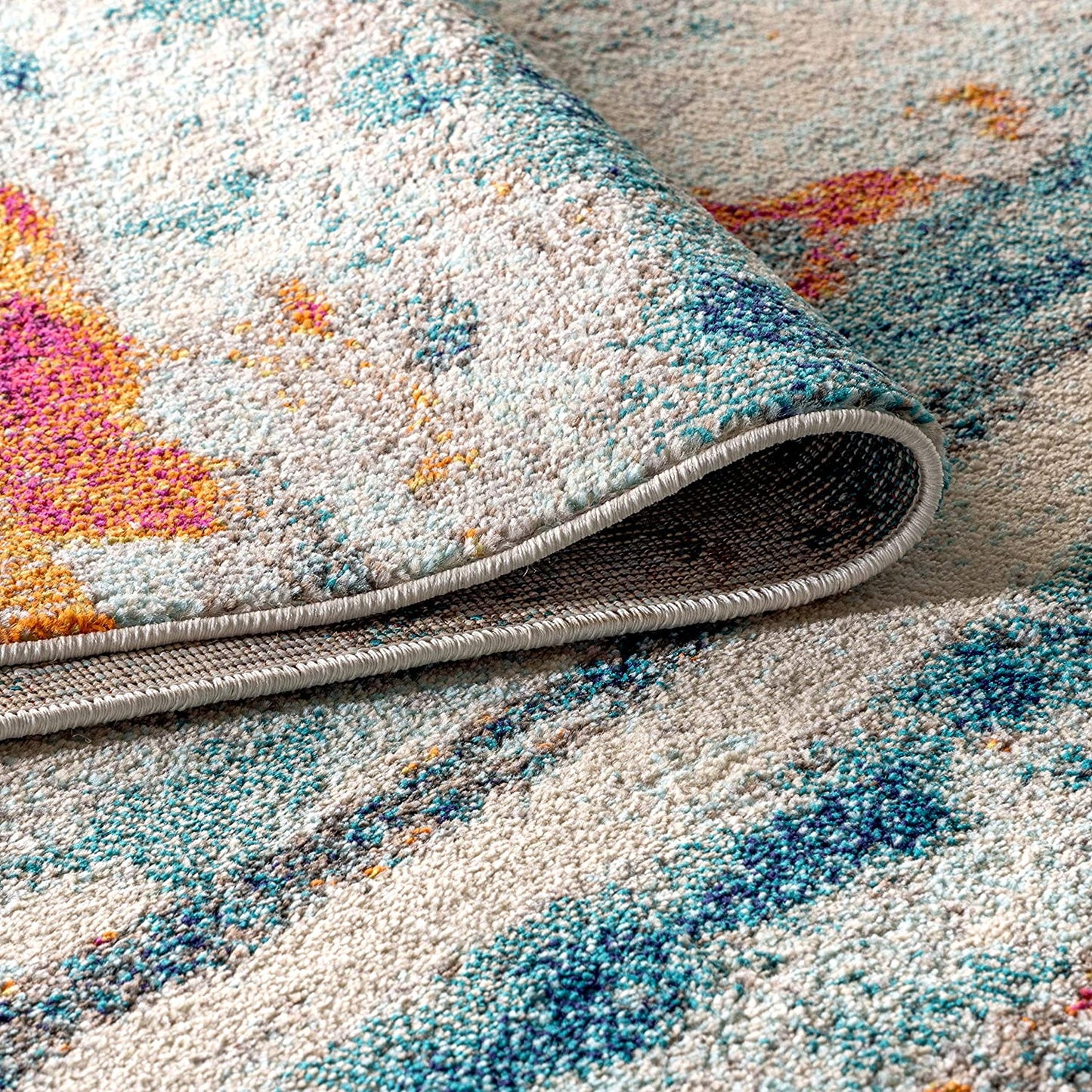 Contemporary Modern Abstract Brushstroke Cream/Blue Rug