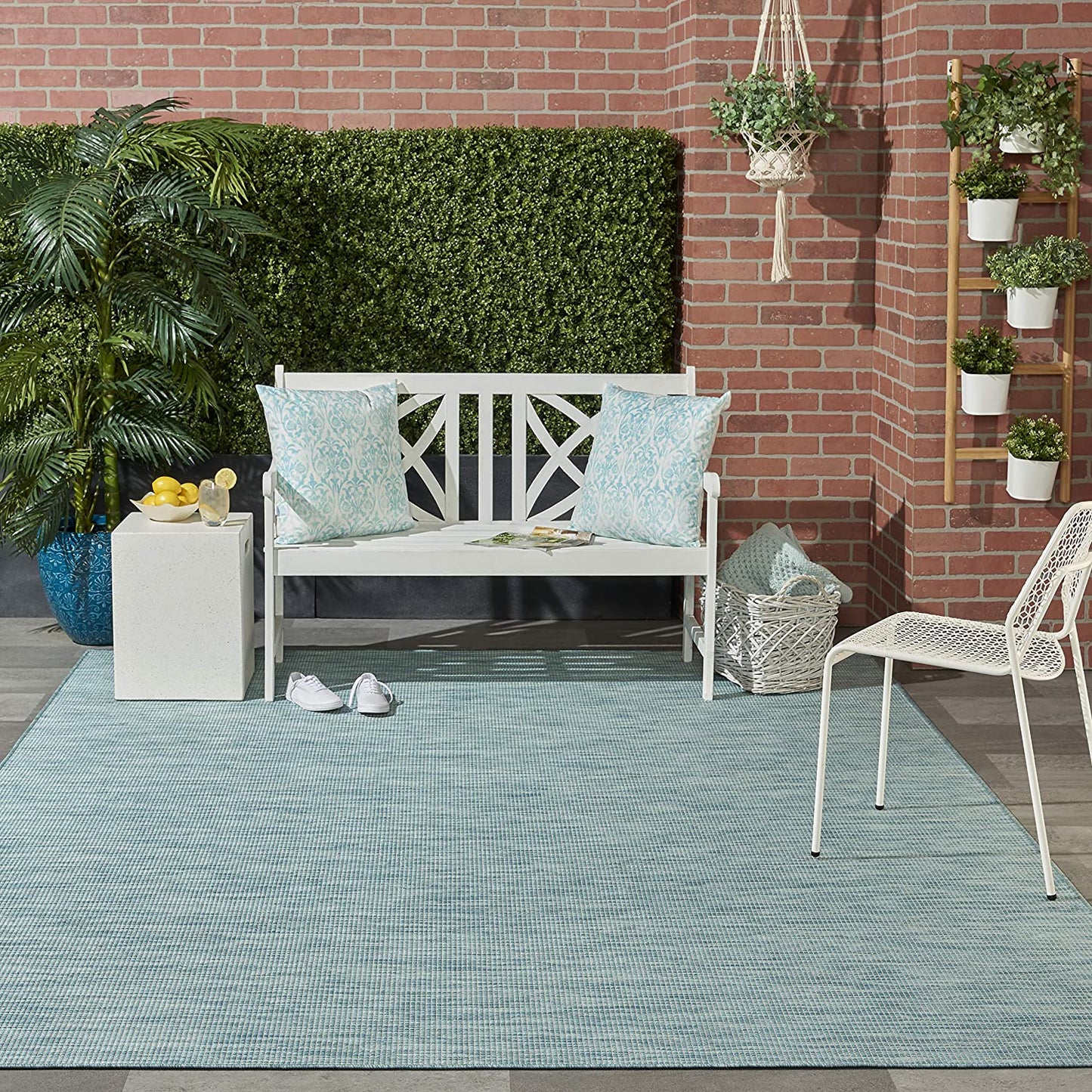 Flat-Weave Indoor/Outdoor Aqua 8' Runner Soft Area Rug