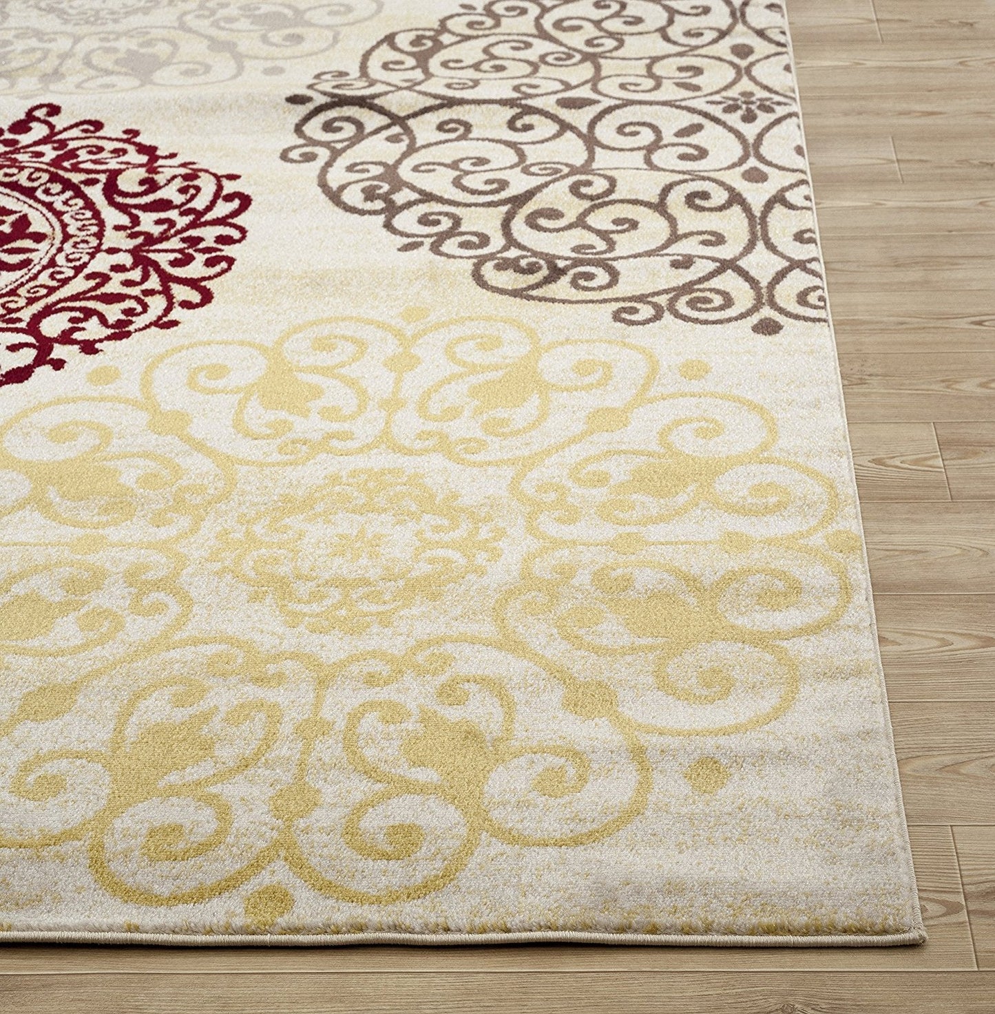 Floral Cream Brown Red Area Rugs