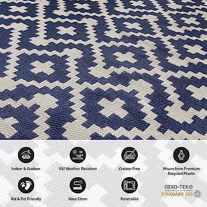 Maui Contemporary Geometric Reversible Crease-Free Waterproof Premium Recycled Plastic Outdoor Rugs - 3' x 5'