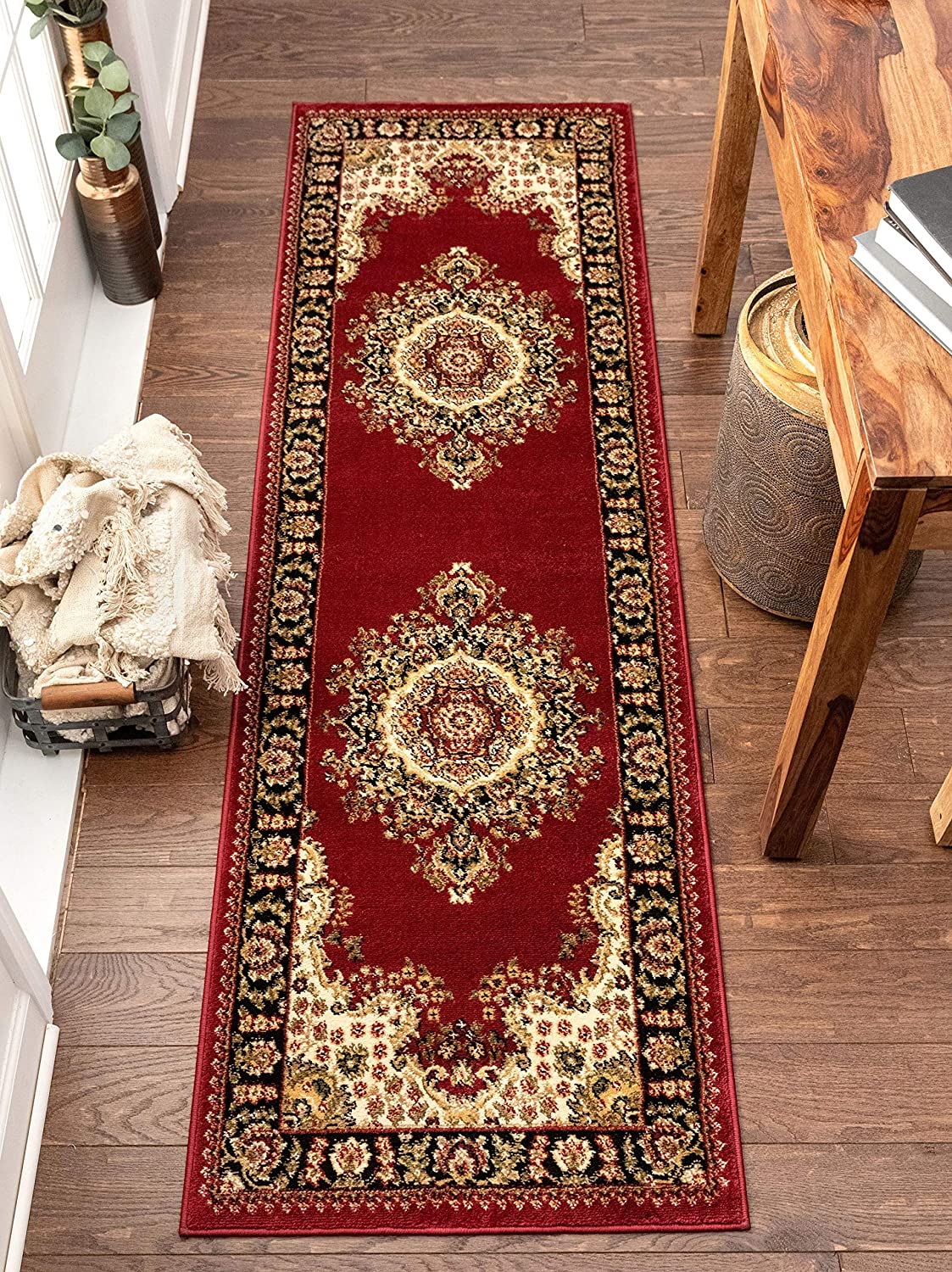 Medallion Oriental Persian Runner Rug Red