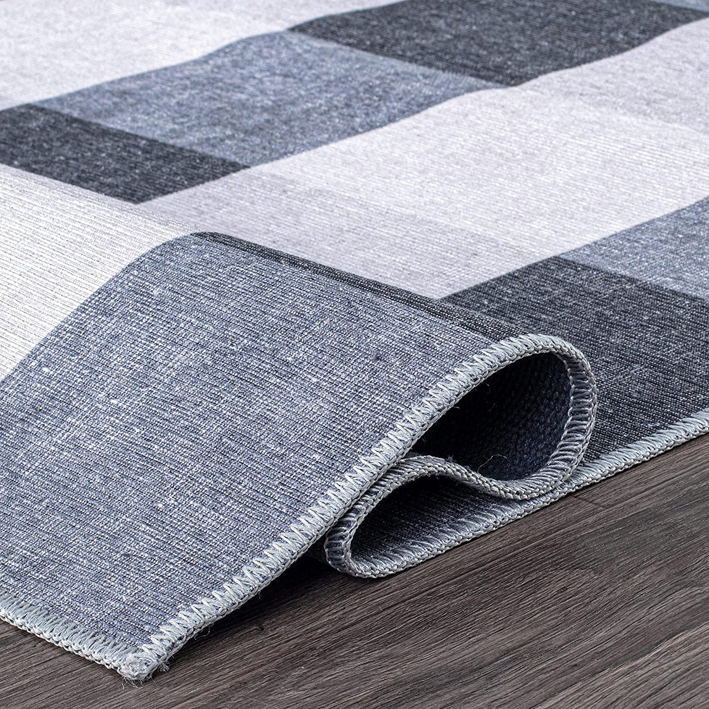 Contemporary Checkered Stain Resistant Flat Weave Eco Friendly Premium Recycled Machine Washable Area Rug 3'3"x5' Gray