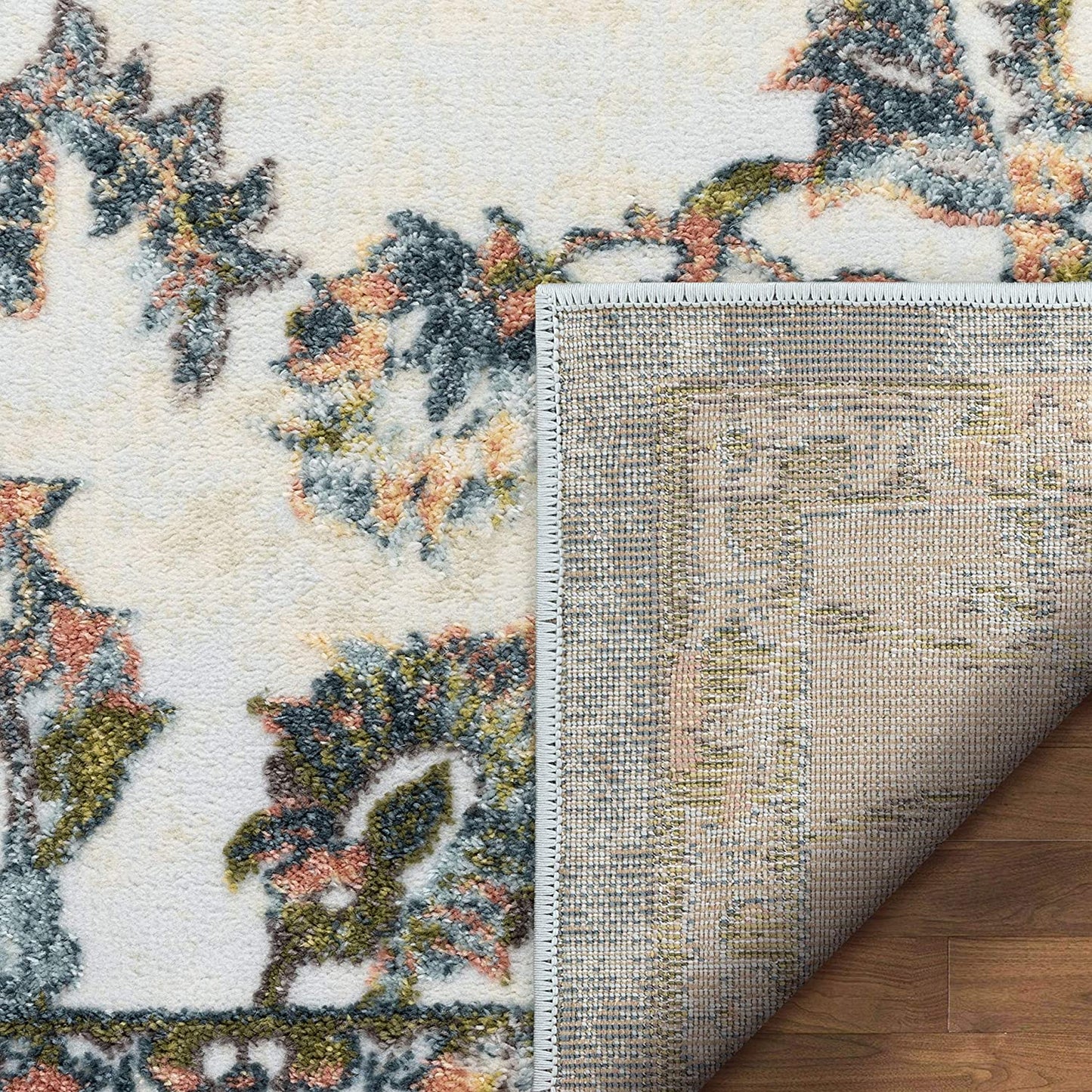 Atlas Blue Distressed Floral Oriental Pattern Area Rug