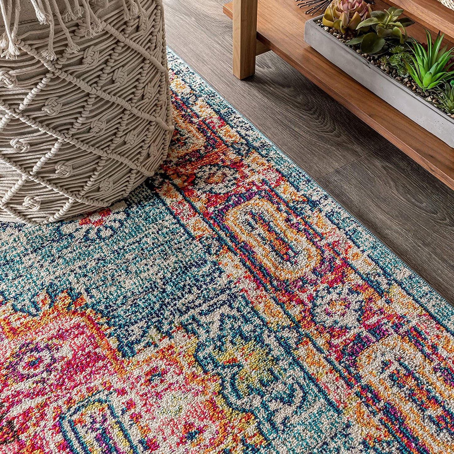Bohemian Boho Vintage Medallion Blue/Red Rug