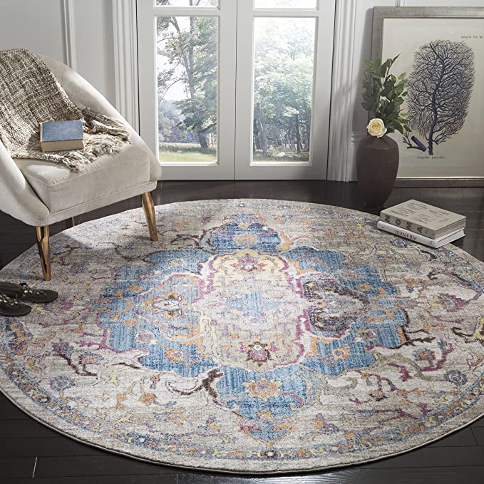 Medallion Distressed Area Rug, Blue / Light Grey