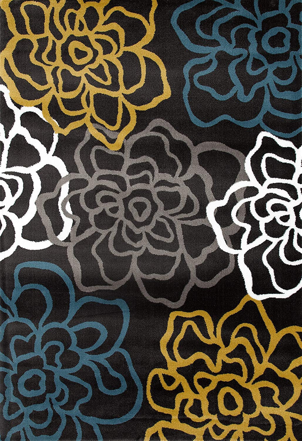 Floral Gray/Grey Yellow Blue Area Rug