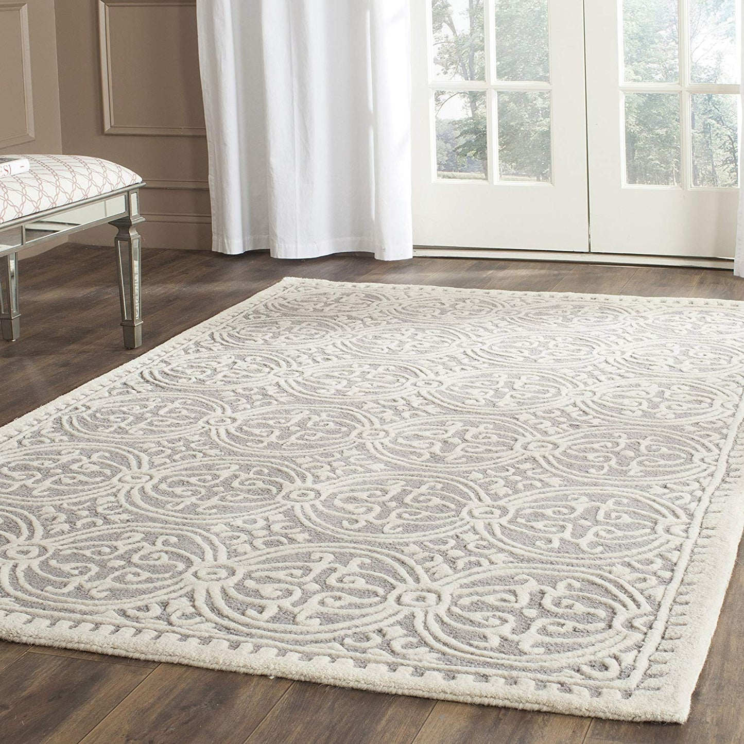 Handcrafted Geometric Light Blue Ivory Premium Wool Soft Area Rug