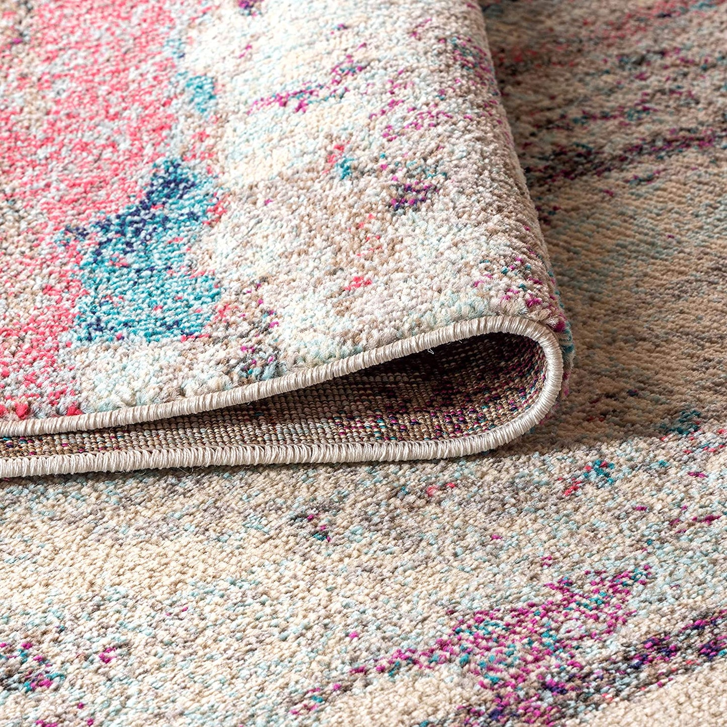 Contemporary Modern Abstract Brushstroke Cream/Pink Rug